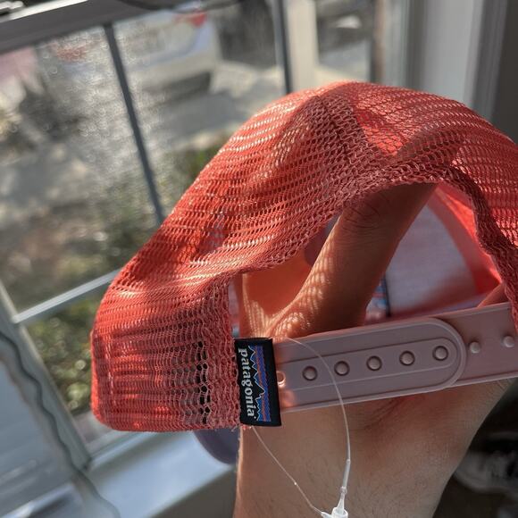 Patagonia P-6 Mesh Trucker Hat Adjustable Snapback Orange Pink Cap Patch Logo - Picture 5 of 11